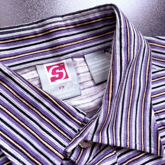 Vintage corduroy embellished button up large mens‎ shirt collared striped cuffed - Picture 1 of 8